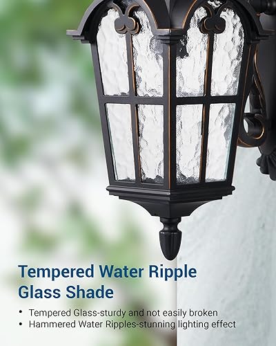 Miniatura 3 de DEWENWILS Lámpara de pared para exteriores del anochecer al amanecer, lámpara exterior impermeable, lámpara romana negra de 17.7 pulgadas de alto,