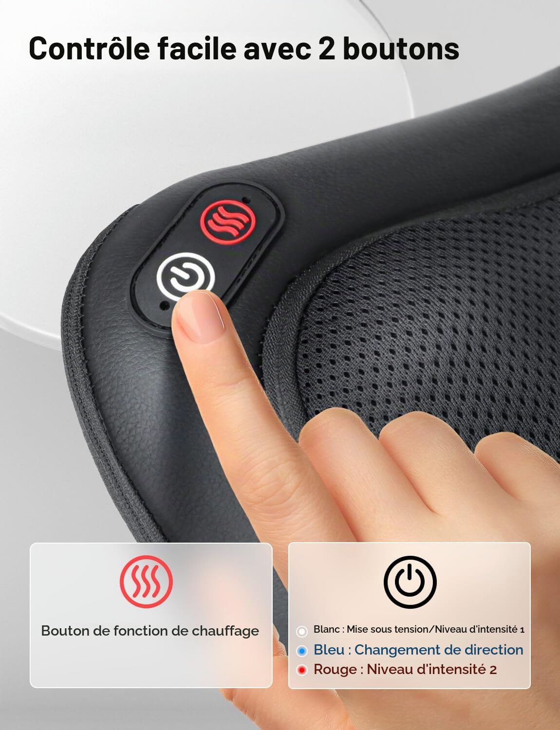 ALLJOY Coussin de Massage Shiatsu - Masseur Dos Chauffrant avec 4 Nœuds et 3 Vitesses Réglable, Têtes de massage rotatives 3D améliorées,Cadeau pour Femme/Homme, Portable pour Maison Bureau Voiture