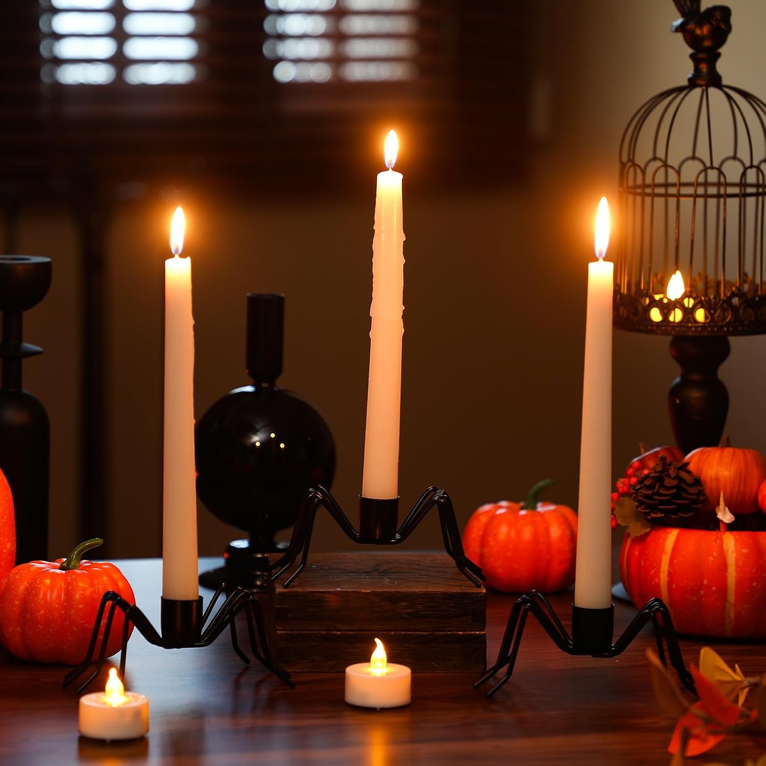 Mumufy 3 Pack Black Spider Taper Metal Candle Holders Halloween Candlestick Holders Spider Candle Stick Holder Fits 3/4 Inch Candles for Halloween Dining Table Home Spooky Party Decor image 3