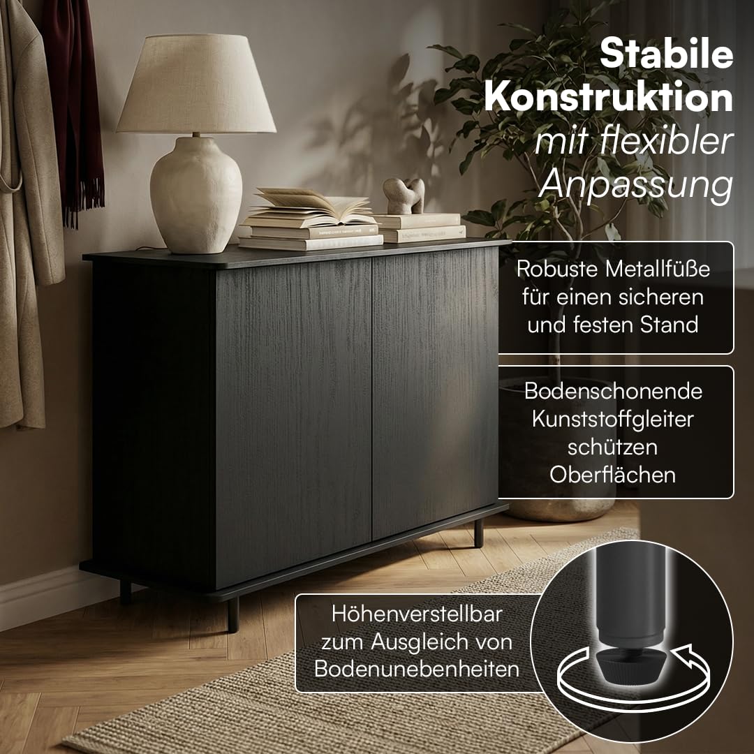 skølm Grani Kommode Schwarz, 5 Fächer, Push-to-Open, höhenverstellbare Füße