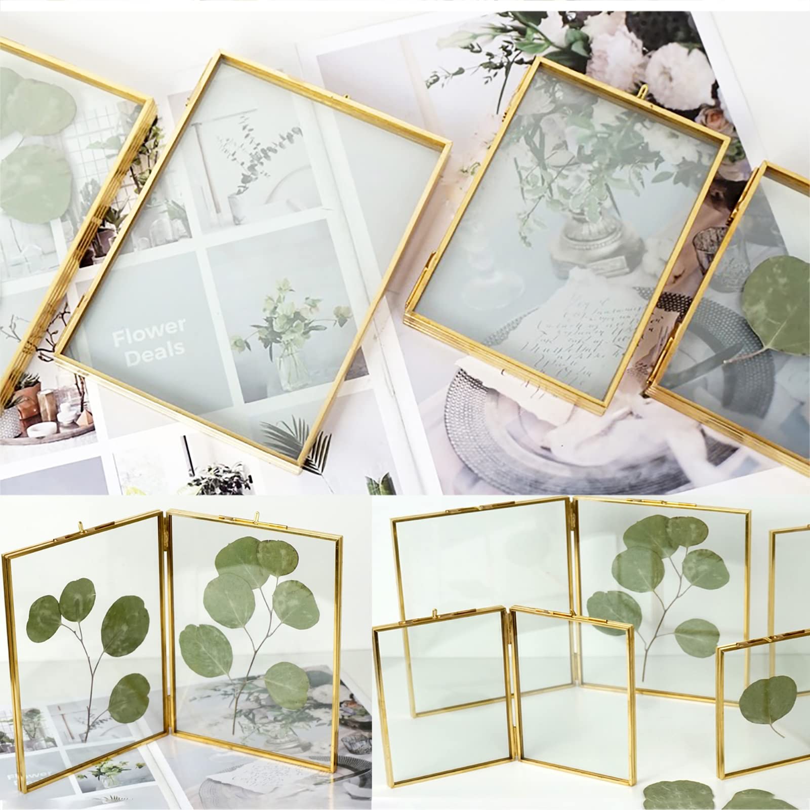 Goldener Doppelseitiger Bilderrahmen Aus Glas – Für Gepresste Blumen, Fotos & Kunst, 14 X 16 X 4,8 Cm (5,5 X 6,3 X 1,9 Zoll)