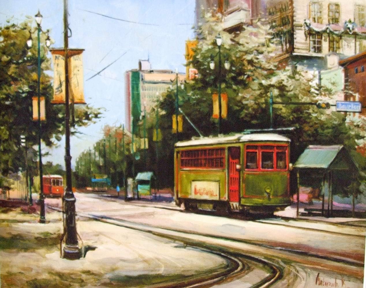 Street Car Bourbon Street New Orleans Matted Art Print Cajun Creole French