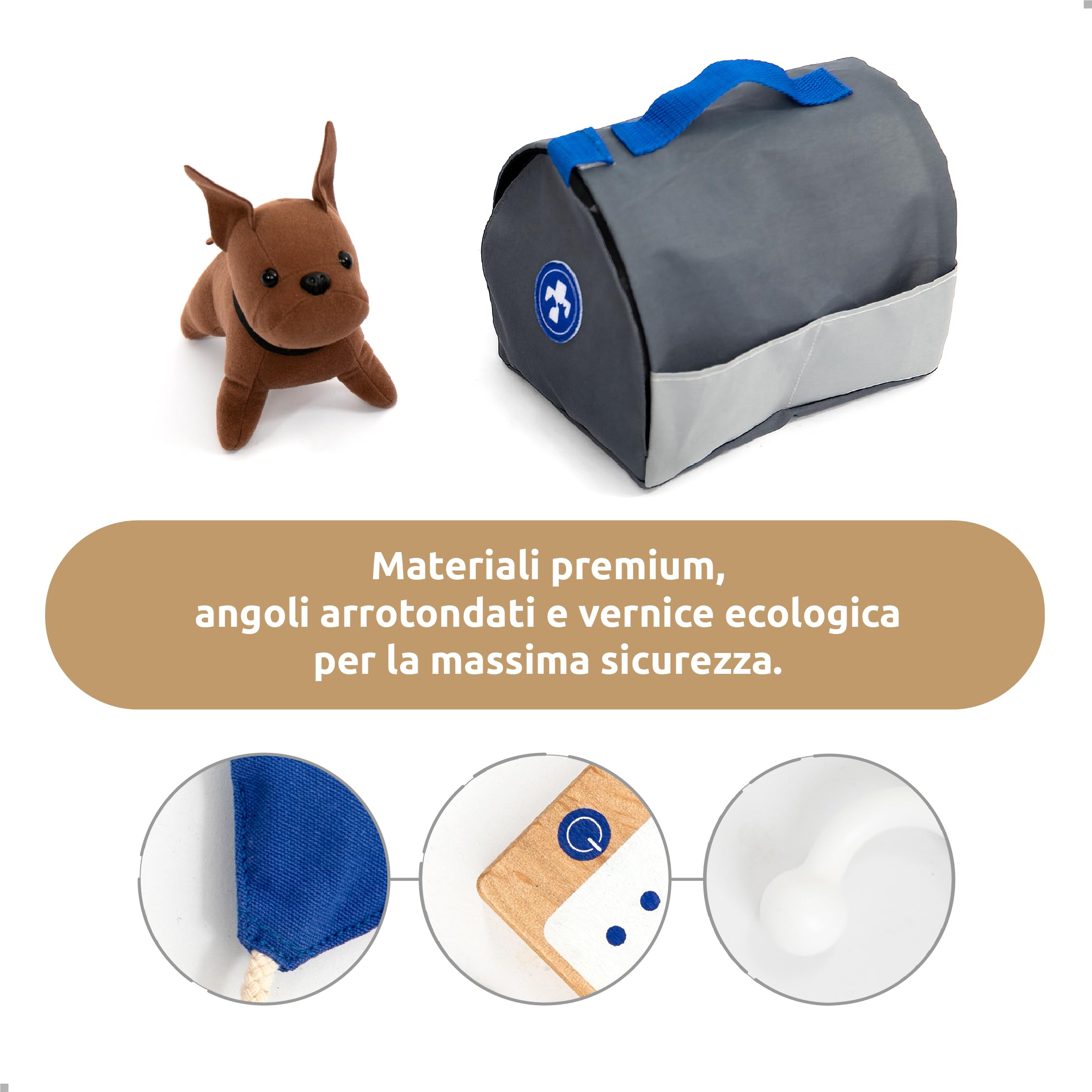 UMU® Veterinario,Set da gioco per bambini in legno con stetoscopio, sfigmomanometro per cani e altro ancora, giocattolo veterinario per gioco di ruolo, set da 37 pezzi, 4, 5 anni