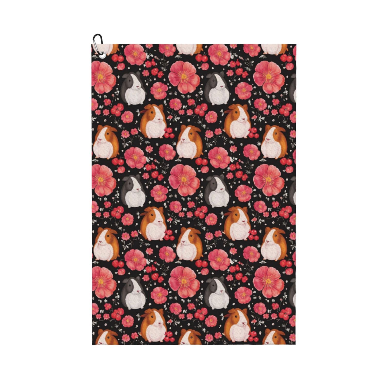 Oudrspo Guinea Pig and Floral Multi-Functional Golf Towel | Absorbent Quick Drying 16x24in