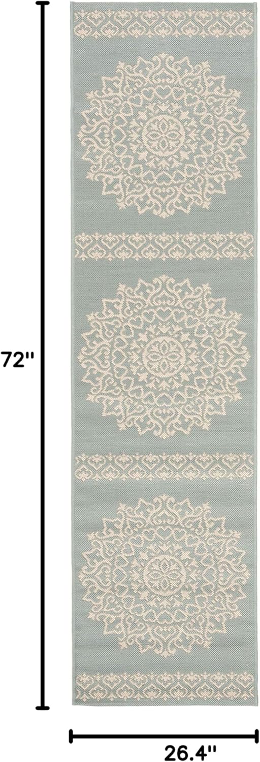 SAFAVIEH Beach House Collection 4' x 6' Cream / Aqua BHS183L Indoor/ Outdoor Non-Shedding Easy Cleaning Patio Backyard Porch Deck Mudroom Accent Rug