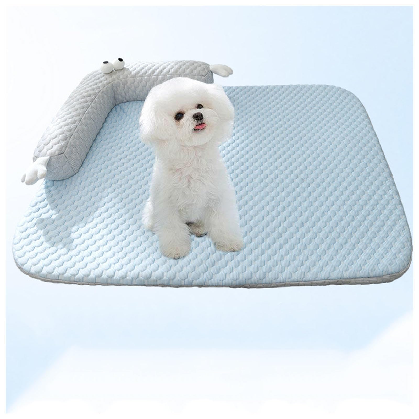 Tapis Rafraichissant Chien Dehoussable et Lavable,Bords Rehaussés Tapis Frais Chat Fond Antidérapant, Rafraichissant Chien,Blue-L