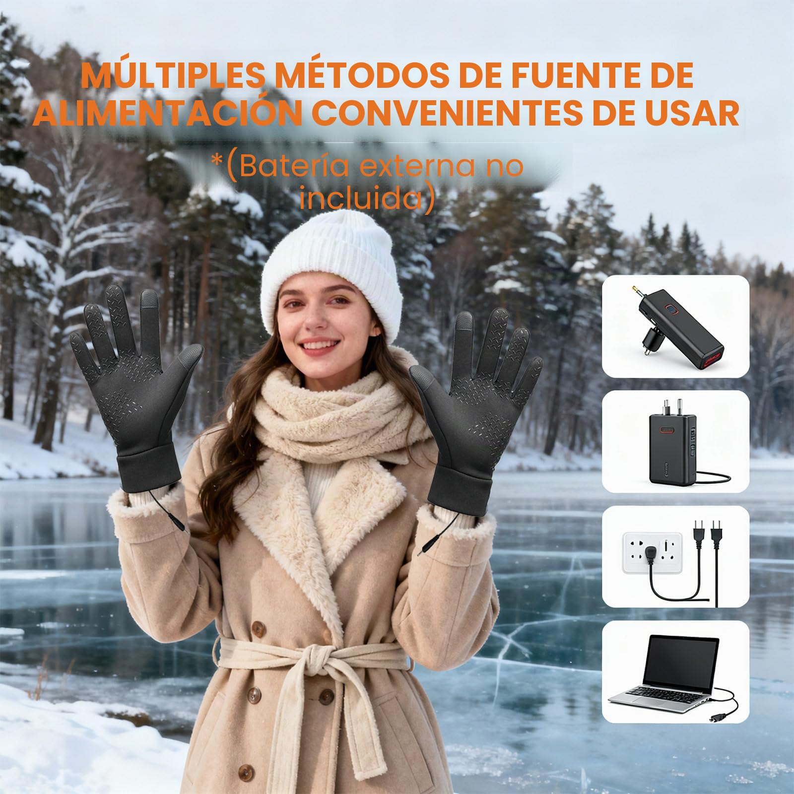Guantes Calefactables USB Impermeables Cortavientos 3 Temperaturas 45°C-55°C para Esquí Bicicleta