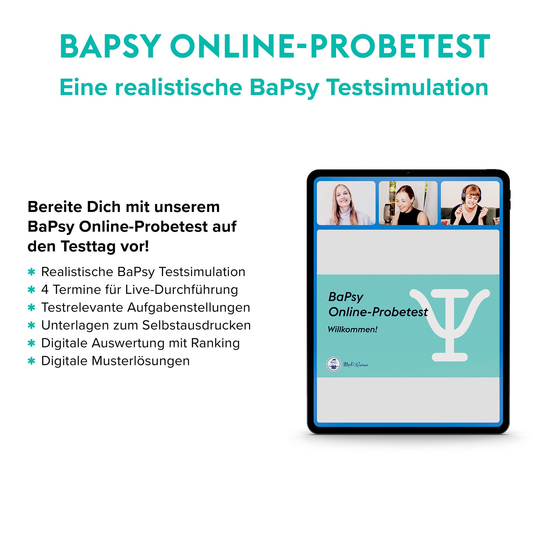 MedGurus BaPsy-DGPs Vorbereitung 2025 Pro Paket – Simulationsbuch, E-Learning mit über 1.250 Übungsaufgaben und Online-Probetest zur Vorbereitung auf den Studieneignungstest Psychologie