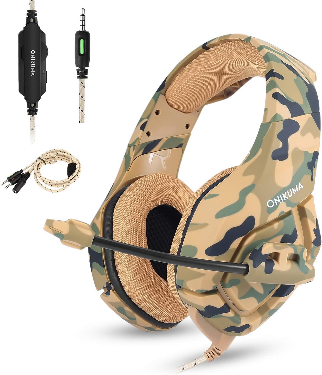 ONIKUMA K1B Stereo Gaming Headset with Mic and Controls for PC, PS4, Xbox and Mobiles (Camouflage Yellow)