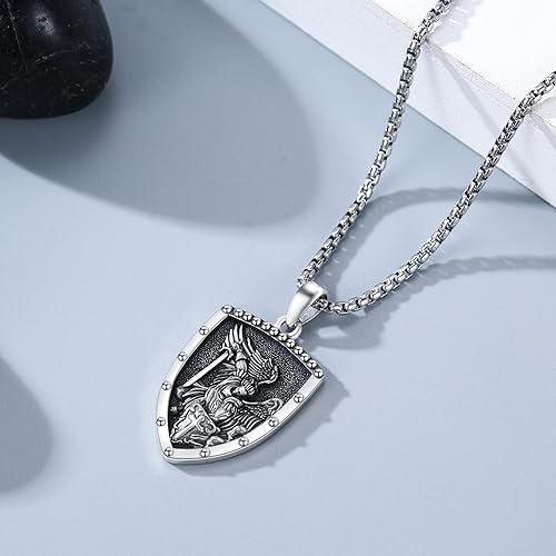 Vista 219 de Collar con colgante de plata de ley 925 con medalla de San Patrón, joyería religiosa para hombres y mujeres, con cadena de acero inoxidable 316L