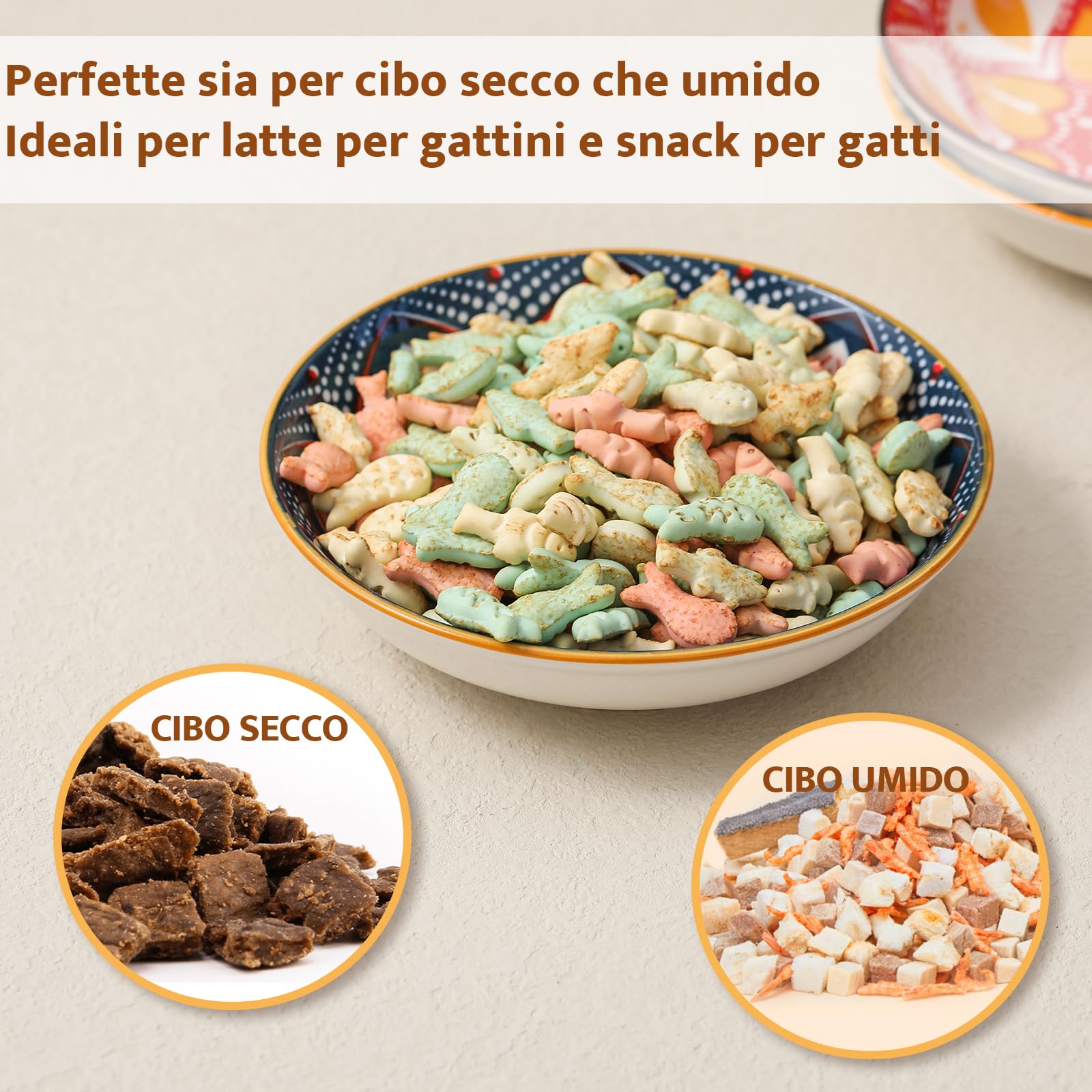 Ciotola in Ceramica per Gatti - Set di 6 Scodelle Colorate per Cibo - Ciotoline in Porcellana da 185 ml - 14,3 x 3,6 cm - Adatto per Lavastoviglie e Microonde