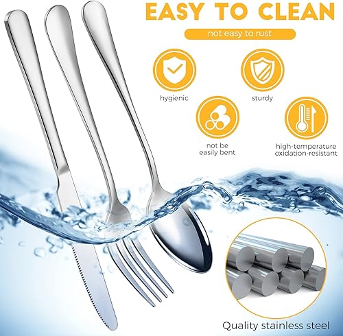 Miniatura 3 de Juego de cubiertos de 100 piezas de acero inoxidable para 20 cubiertos plateados, incluye juego de cucharas y tenedores, acabado espejo, apto para