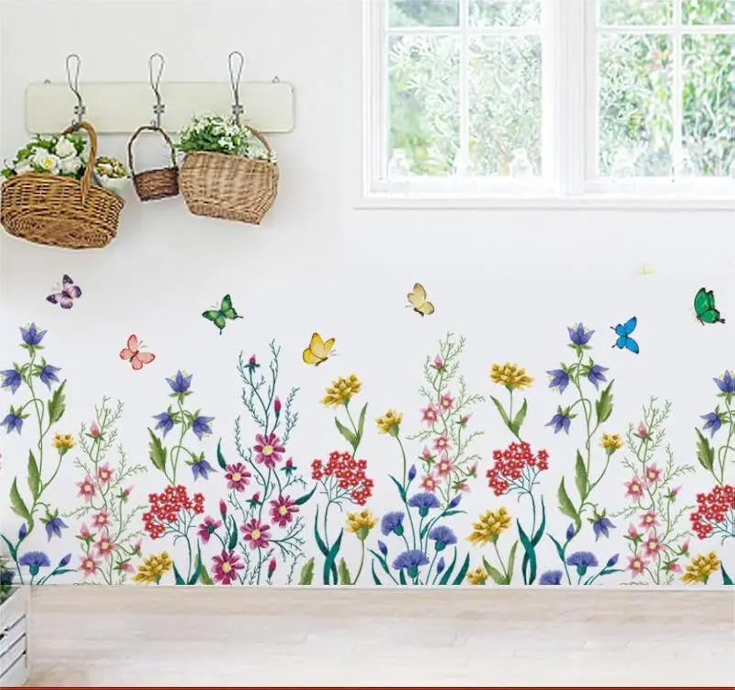 SICKER UNIVERSE 10x55 Inch Set - SunFlower Daisies Butterflies themed Floral Wall Decals for Decor, Self Adhesive Vinyl for Home Decor for Nursery, Home-Gift for Christmas, Birthday (Floral Design #4)