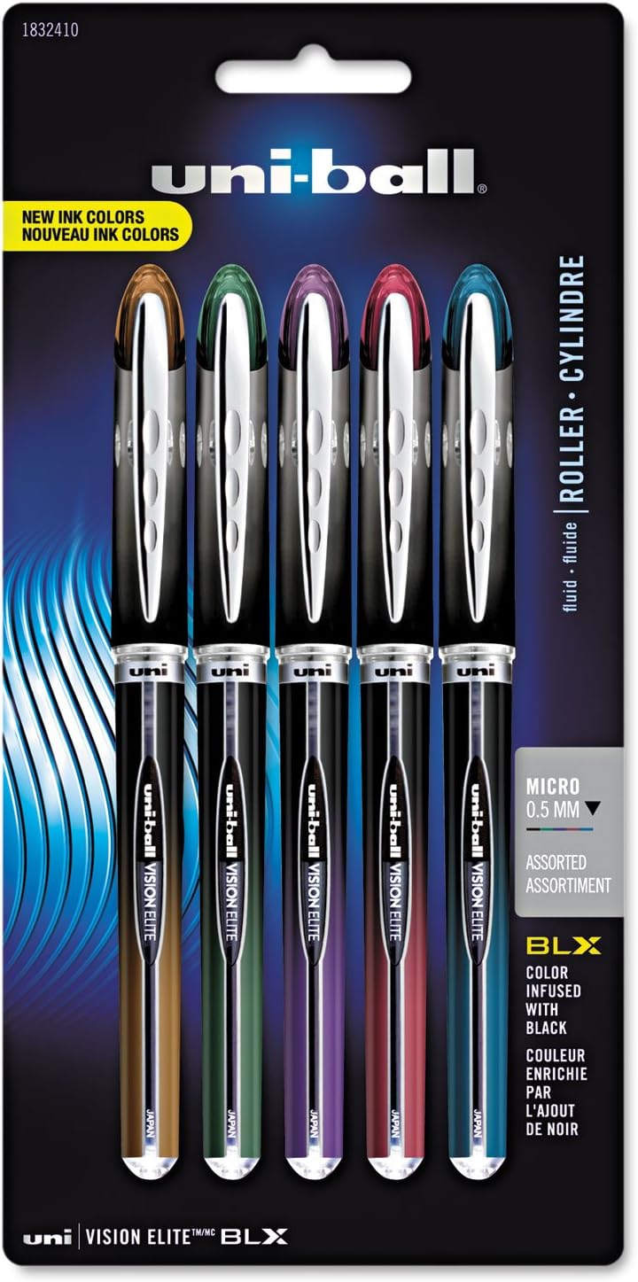 Amazon UNI BALL VISION ELITE BLXシリーズローラーボールペン、。5 mm, Assorted, 5