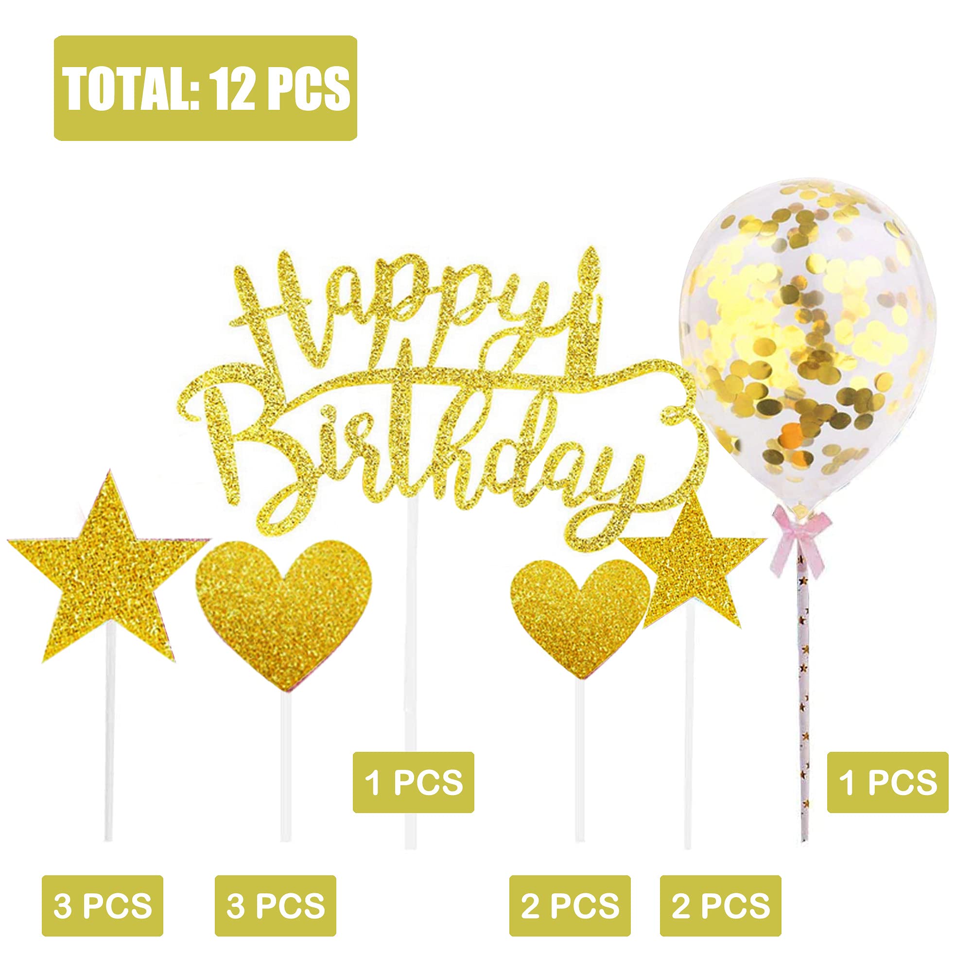 Allazone Topper Per Torta Compleanno Rosa, Set Con Striscione, Stelle, Cuori, Fiori E Palloncino, Decorazioni Per Feste Bambine E Donne