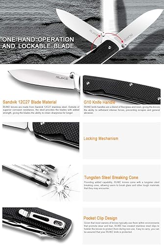 Miniatura 9 de Ruike Pequeño cuchillo de camping ligero plegable EDC supervivencia utilidad cuchillos set grado táctico cuchillo de bolsillo con clip hombres
