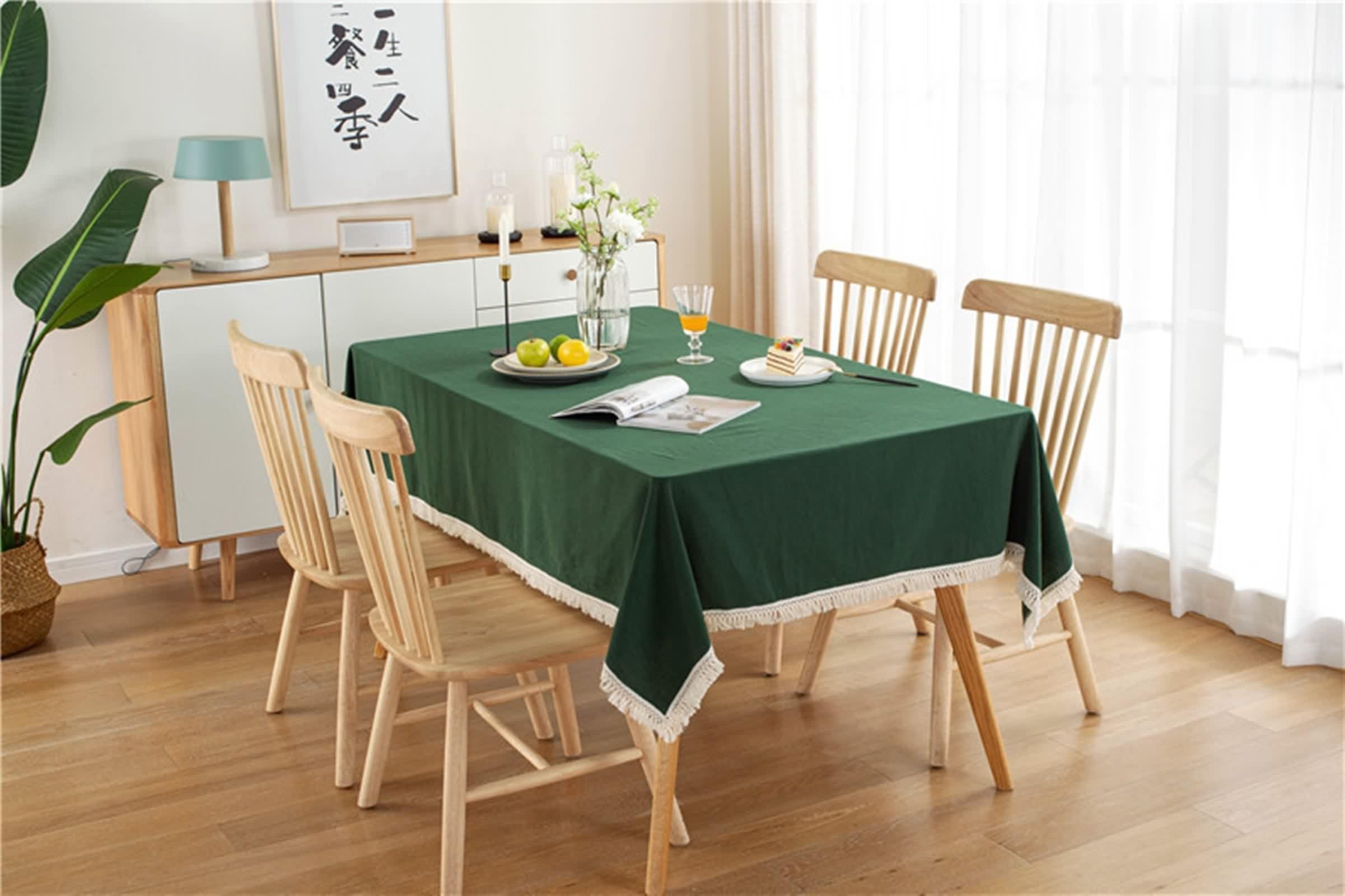 Tovaglia Cucina Cotone, Tovaglia Compleanno Verde Tinta Unita con Nappa Copritavolo 140X200CM per Festa Matrimonio