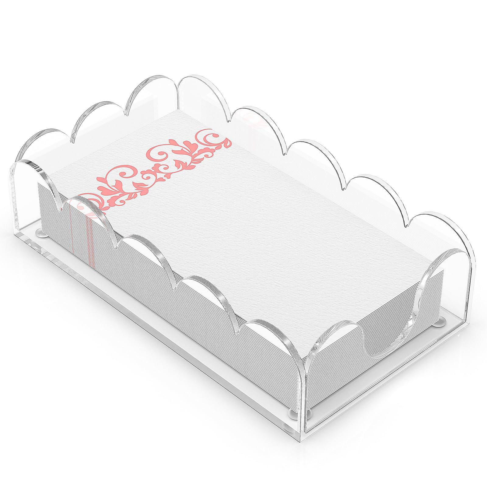 Delicate Waterproof Scalloped Edges Serving Tray for Paper Napkins Cosmetic Storage in Multiple Room Setting Clear Acrylic Napkin Holder