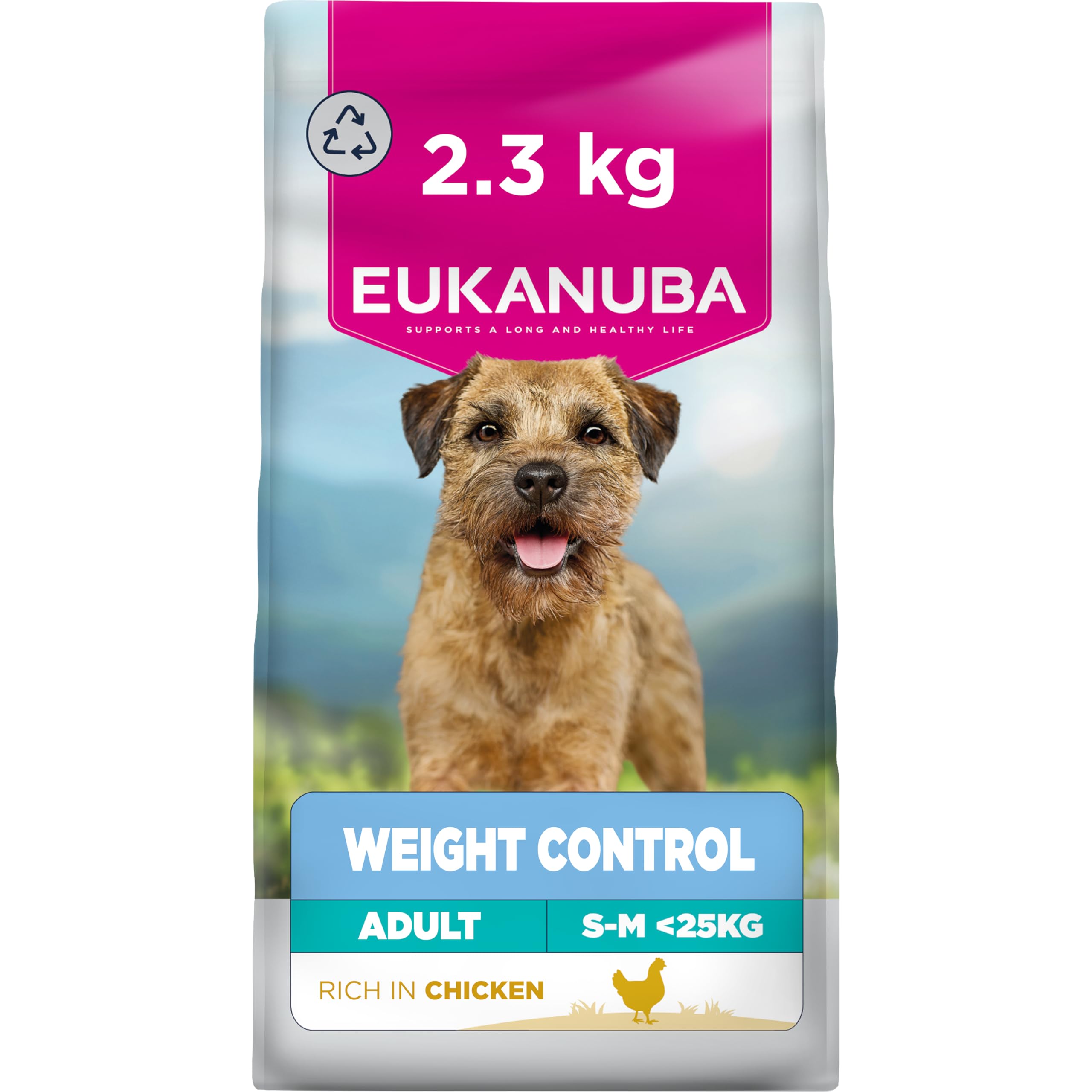 Eukanuba Weight Control - Low Fat Dog Food with Chicken - Complete Dry Dog Food for Small & Medium Breed Adult Dogs, 2.3kg
