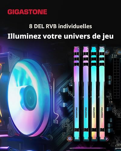 【RGB DDR4 RAM】GIGASTONE Game TURBO 64GB Kit (4x16GB) DDR4 3200MHz PC4-25600 CL16-18-18-40 Intel XMP 2.0 AMD Ryzen 1.35V UDIMM 288 Pin Unbuffered Non ECC High Performance Gaming Desktop Memory - Black - 3