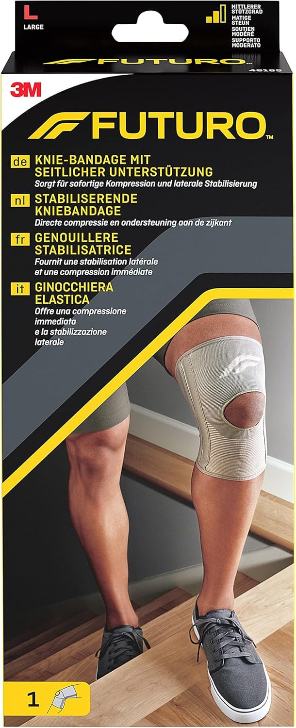 FUTURO Kniebandage Größe L | Mit Seitlicher Stabilisierung | Offenes Patella Design | 43,2-49,5 Cm