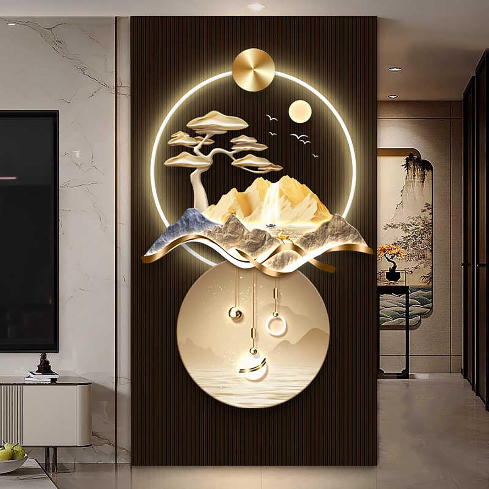 Decoración de arte de pared 3D: esculturas de pared LED, lámpara decorativa de pared, esculturas y pinturas iluminadas con LED para estilo chino tradicional, ideal para entradas y pasillos de casas (