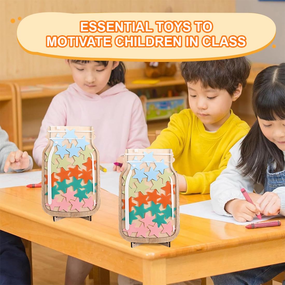Barattolo delle Ricompense per Bambini CATOR, Barattolo di Stelle in Legno con 25 Stelle, Sistema Ricompense per Bambini e Bambine Routine Quotidiana, Reward Jar