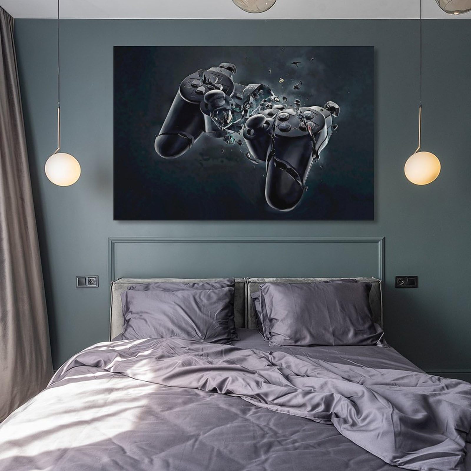 LZTEN Póster de gamepad roto, regalo para novio jugador, lienzo de videojuegos, decoración de pared de gamepad, decoración de sala de juegos, decoración de sala de juegos, lienzo decorativo de pared