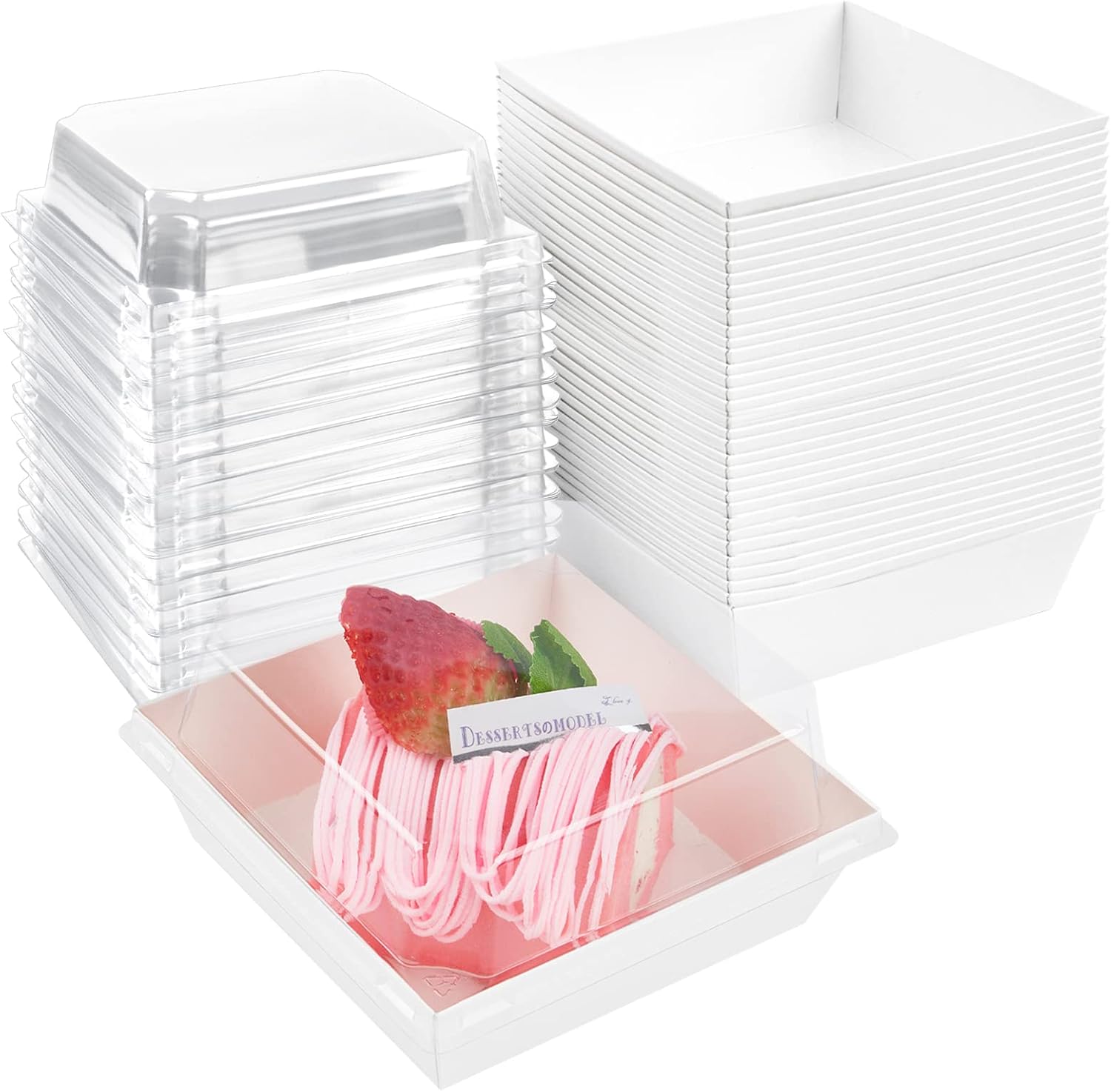 Ocmoiy 100 Pack Paper Charcuterie Boxes with Clear Secure Lids, 4.7