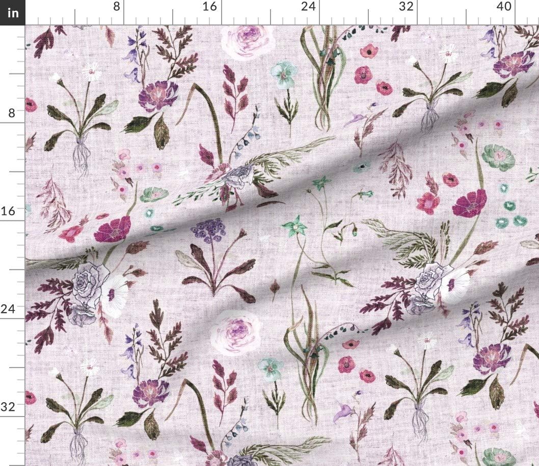 Spoonflower Fabric - Floral Botanical Feminine Lavender Garden Woven Look Flowers Nature Printed on Petal Signature Cotton Fabric by The Yard - Sewing Quilting Apparel Crafts Decor