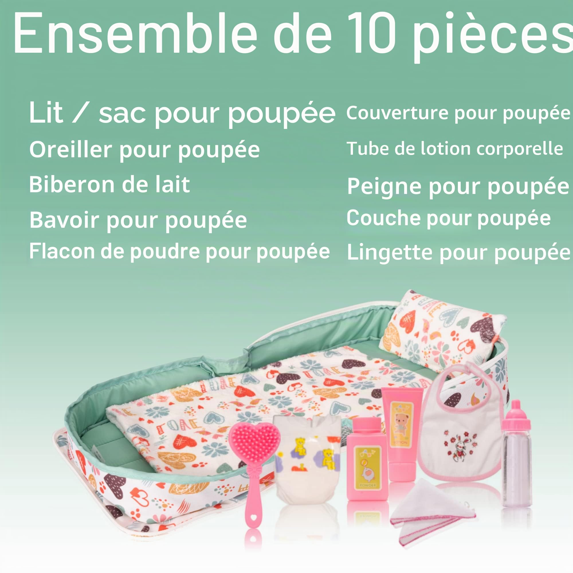 HappyVk- Lit pour poupée - Berceau Portable pour poupées jusqu'à 53 cm - Sac à Main pour Fille - Ensemble pour poupée - Amour