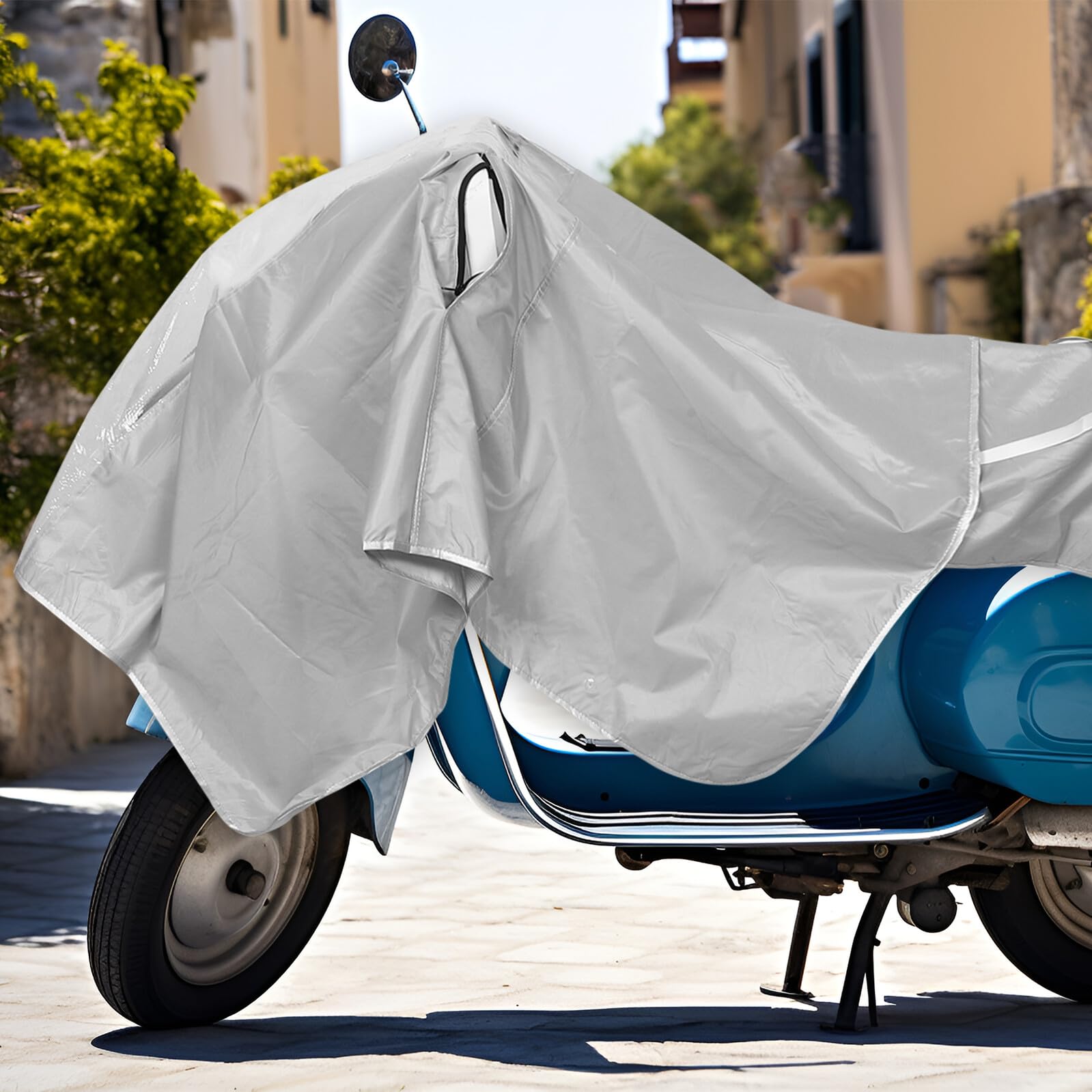 Copertura per Moto Cerniera, Telo Coprimoto Sportivo Antistrappo Doppio Strato Grigio Scuro, Protezione Antipolvere e Anti-uv per Scooter e Motociclette da Esterno