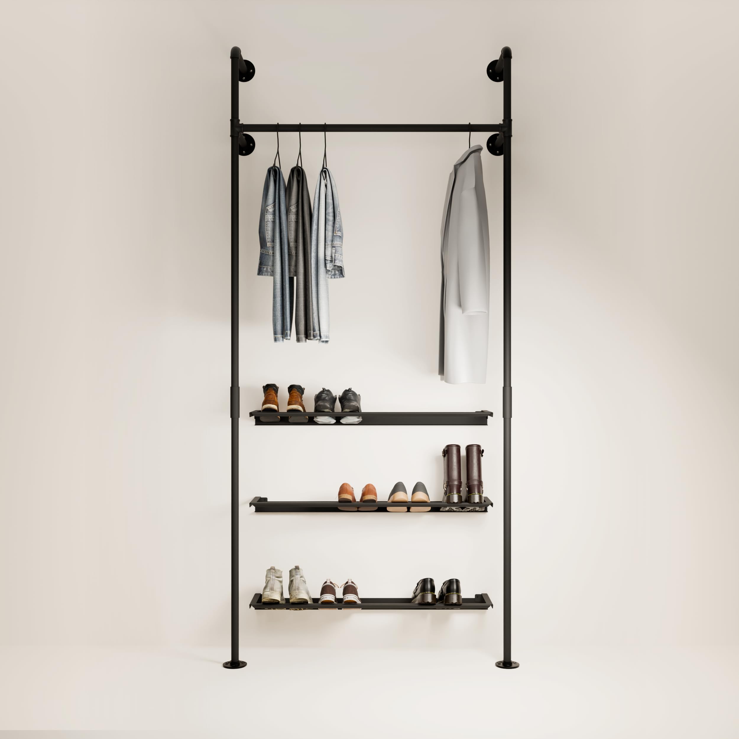 pamo étagère à Chaussures Murale en métal 91 x 20 cm – Étagère à Chaussures | gain de place à fixation murale pour entrée, dressing ou chambre – Noir