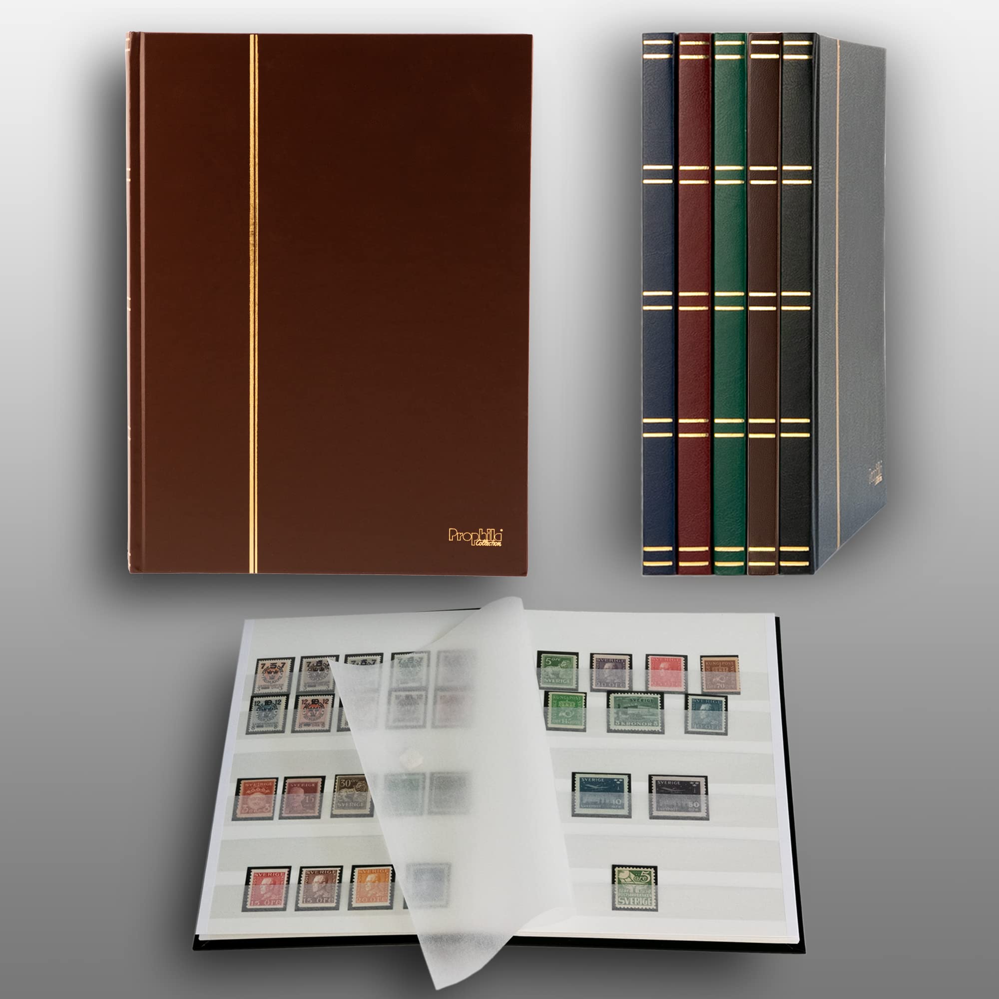 Clasificador De 16 Páginas Prophila – 9 Bandas Por Página, Cubierta De Cuero Marrón Con Impresión Dorada, 175x225 Mm