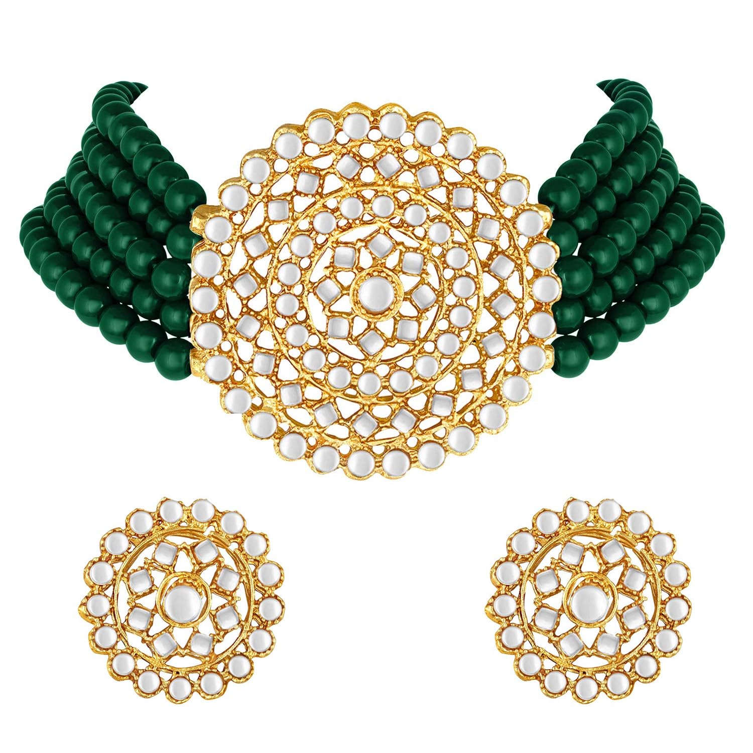 Peora Gold Plated Pearl Kundan Green Choker Necklace with Round Earrings Traditional Jewellery Set For Women (B08TWPLP25) Amazon Price History, Amazon Price Tracker