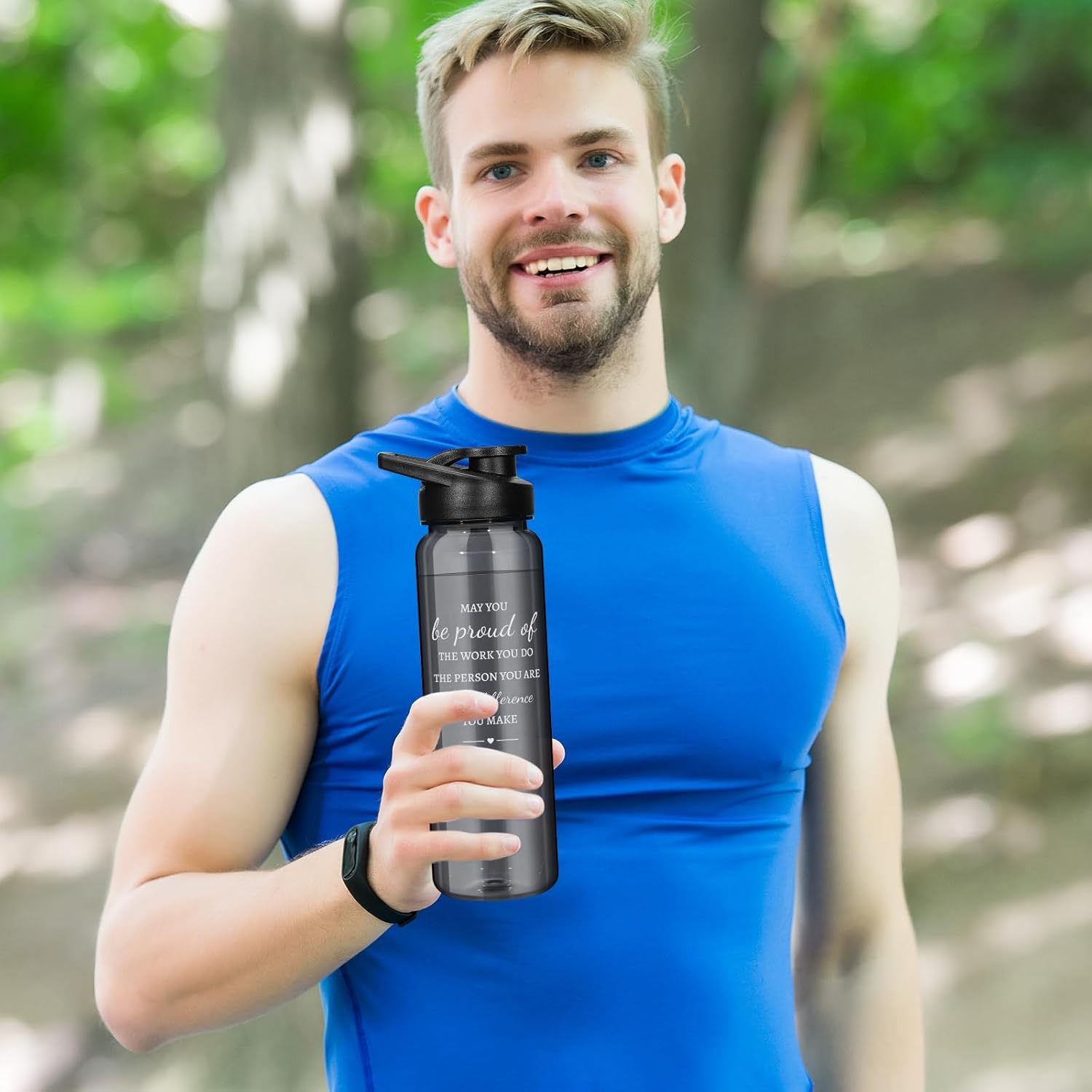 Lallisa 24 Pcs Employee Thank You Gifts 12 Plastic 24 oz Water Bottles Bulk and 12 Thank You Sign Silicone Keychain Appreciation Gifts May You Be Proud of Work for Volunteer Employee Coworker Gray - Image 6