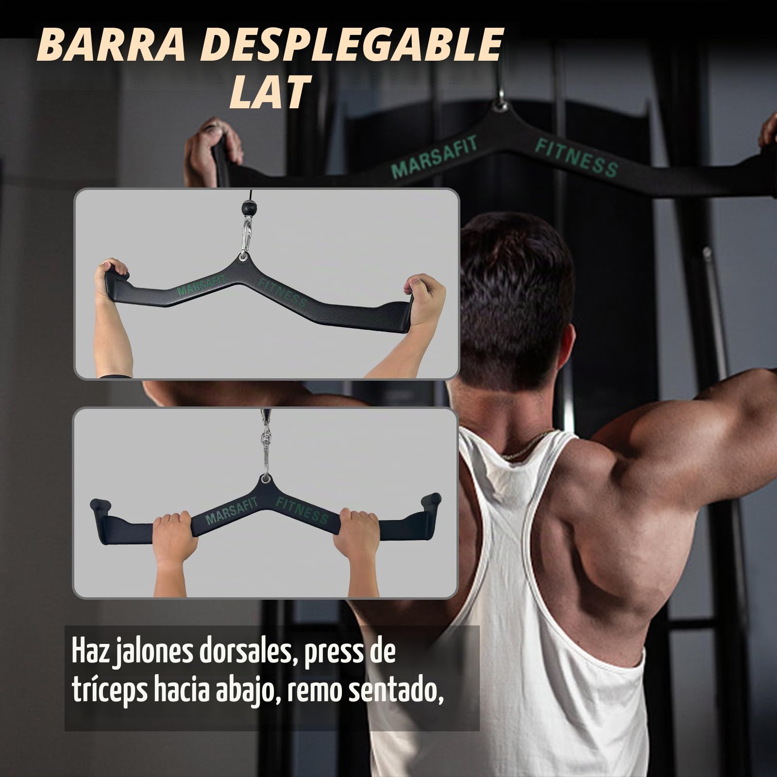 MARSAFIT Home Gym Fitness Remo T-Bar V-Bar Polea Cable Accesorios para Máquina de Bíceps, Tríceps Lat Barra de Tracción de Fuerza de Espalda Mango de Entrenamiento Pull Down