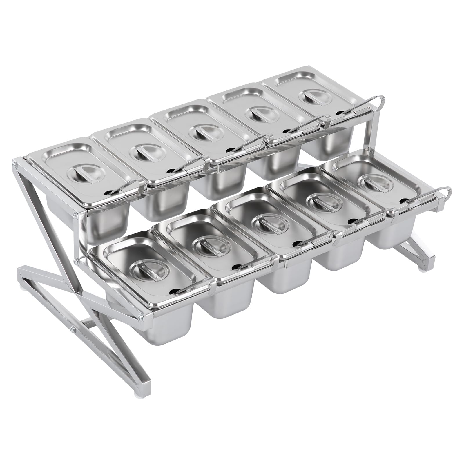 Scatola per condimenti e spezie, Stazione for condire la Pizza 10 Scomparti in Acciaio Inox con teglie e coperchi Argento(10COM)