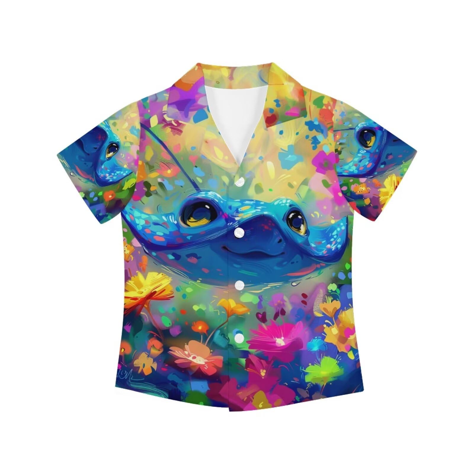 PinUp Angel Funky Casual Hawaiian Shirt Kids Boys Girls Art Oil Painting Animal Pattern Short Sleeve Unisex Beach Shirt