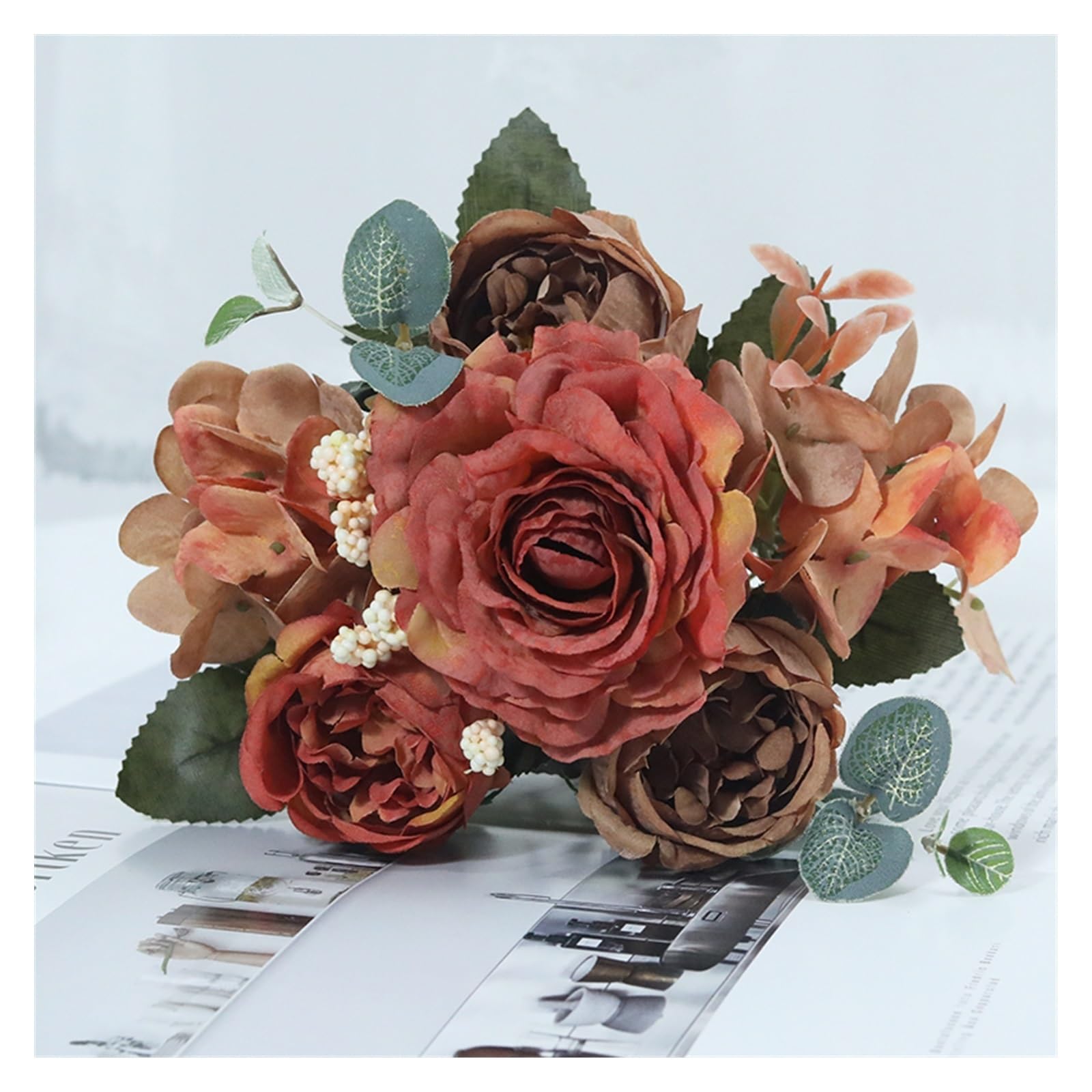 Gv8pA5fj7b Ready Arranged Flowers in Vase Beautiful Roses Artificial Flowers For Home Wedding Decorations Bouquet Fake Flower(A)