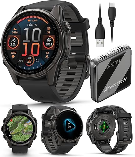 Miniatura 41 de Wearable4U Garmin Fenix 8 – 2 pulgadas, reloj inteligente multideporte GPS AMOLED, zafiro, titanio con banda de silicona naranja brillante/grafito,