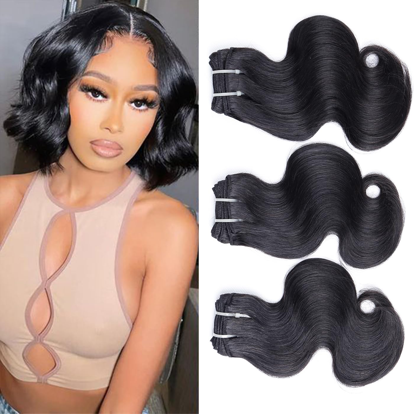 Body Wave Bundles Human Hair 10 Inch 12A Human Hair Bundles 100% Unprocessed Brazilian Virgin Hair Quick Weave Deals Extensions Natural Black Color (10 10 10,3pcs)