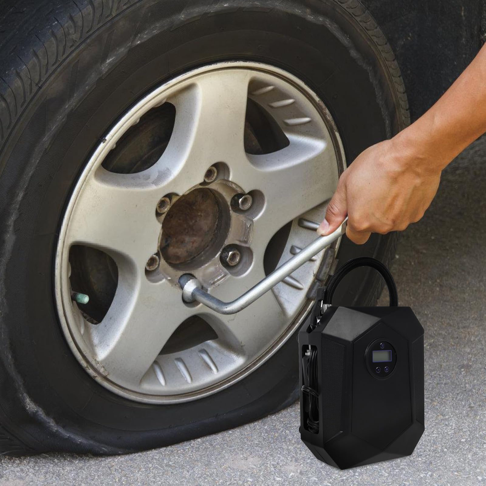 Tragbare Autoreifen Luftpumpe 12v aus Abs und Kupfer mit Digitalanzeige