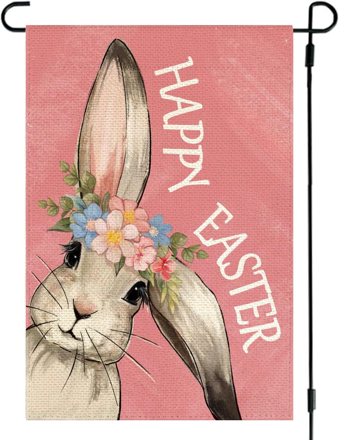 RABUSOFA Happy Easter Bunny Garden Flag 12x18 Inch Double Sided Outside, Rabbit Flower Yard Outdoor Decoration Pink