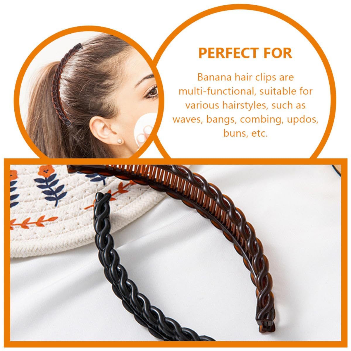 ARTIBETTER 12 Stück Bananen Haarspangen für Damen Große Haarklammern aus Kunststoff Schwarz Weiß Braun Haarstyling Accessoires für Dickes und Lockiges Haar Praktisches Reise