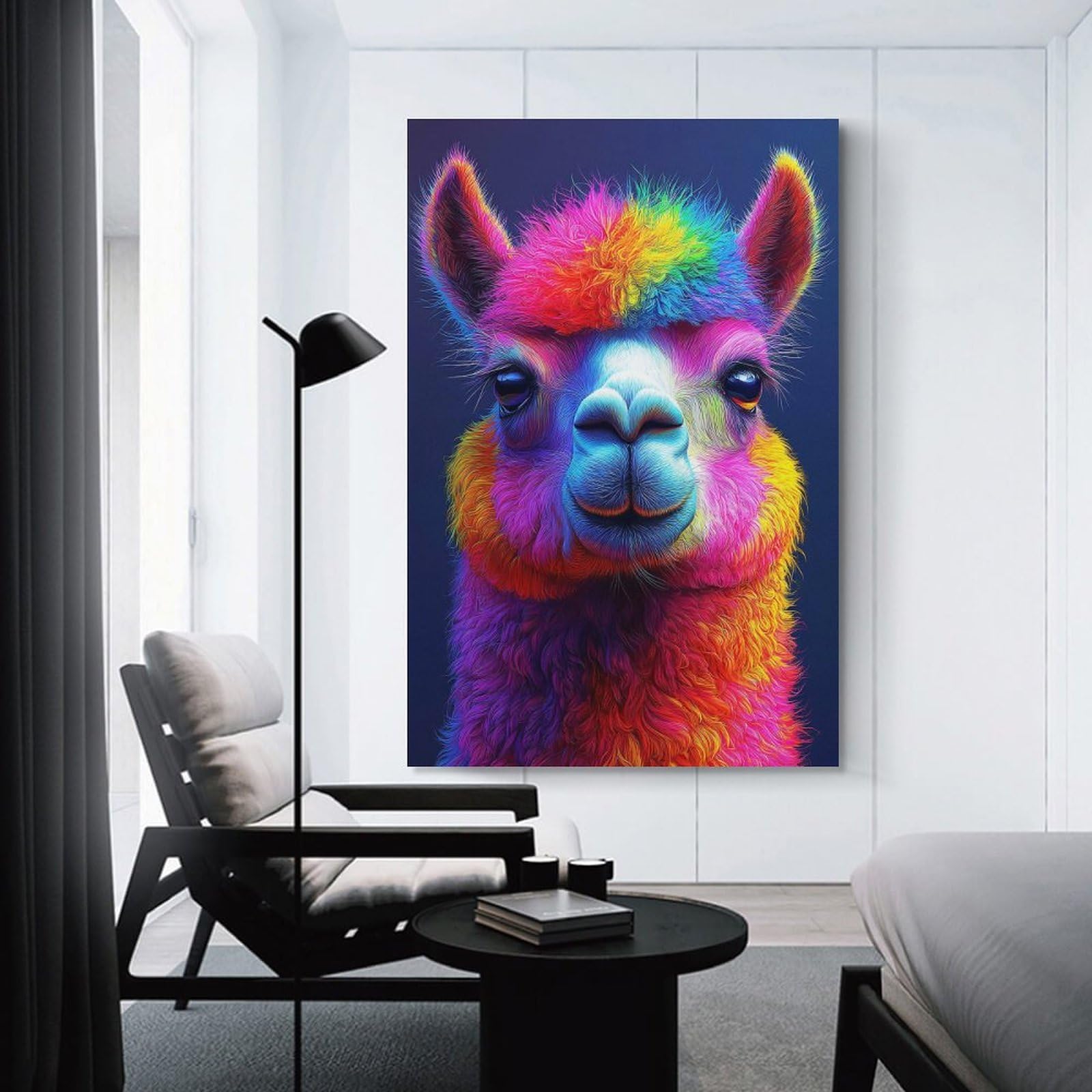 Junmoney Rainbow Llama Portrait Canvas Wall Decor 16x24inch(40x60cm), for Study, Office Or Focused Interiors, Wall Art That Adds Style to Work Areas