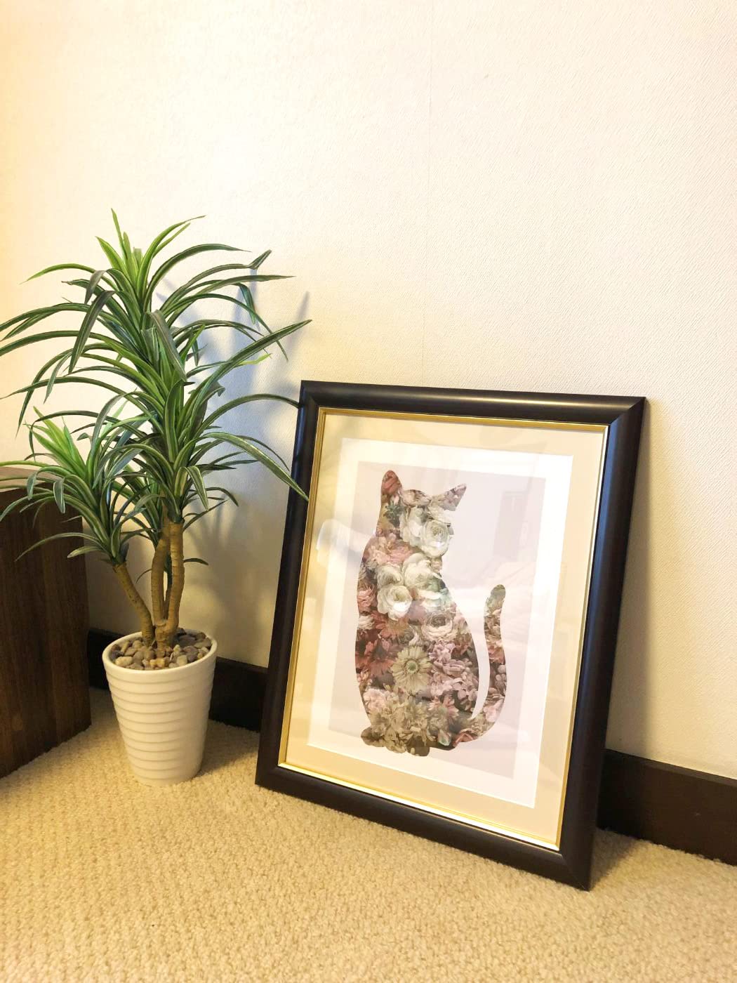Amazon.co.jp: 額 花 猫 インテリア モノトーン モダン アート 壁飾り