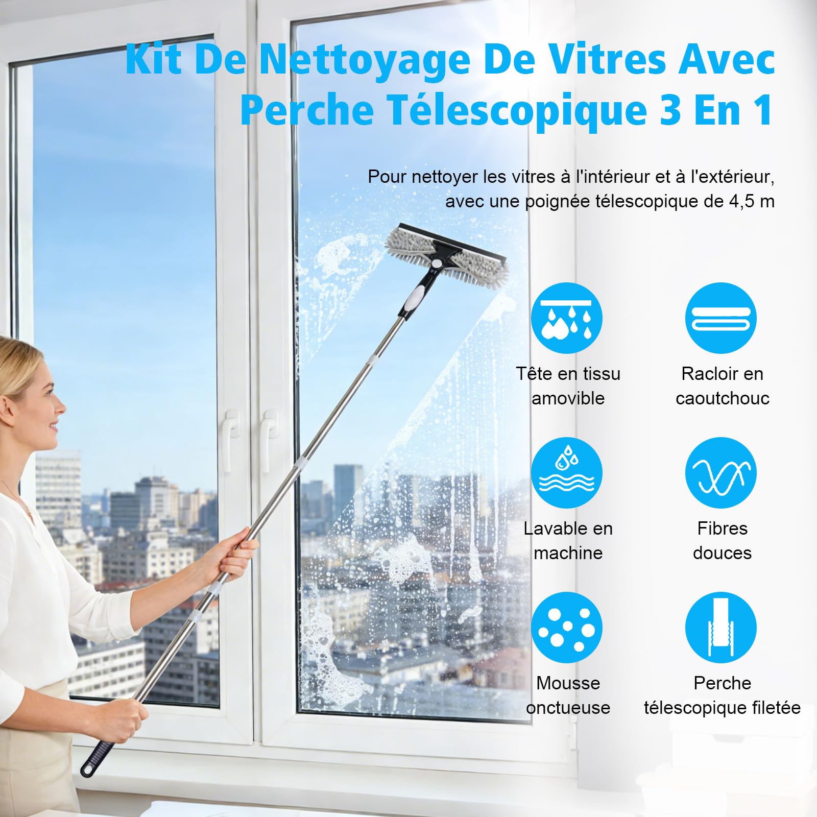 Spolverino per Polvere Allungabile,6 m Puliscivetri 3 in 1 con Asta Telescopica Lavabile Piumino Microfibra Spazzola Kit Pulizia Vetri Mobili per Ventilatore a Soffitto Persiane Tetti Mobili Ragnatele