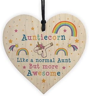 RED OCEAN Aunticorn Wood Heart Auntie Unicorn Gift Auntie Birthday Thankyou