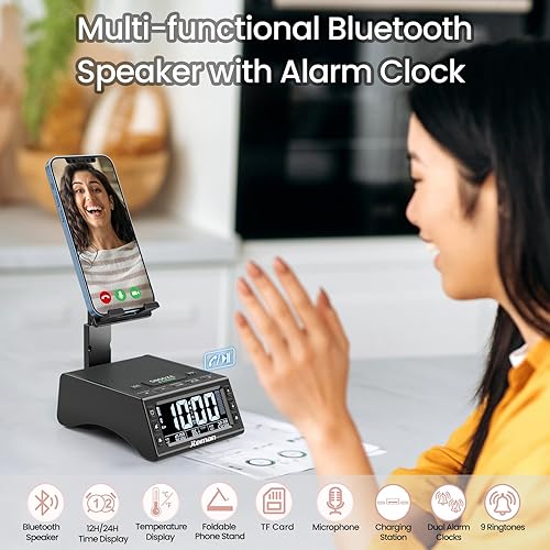 Miniatura 2 de JTEMAN Reloj portátil con altavoz Bluetooth con soporte para teléfono, regalos para hombres y mujeres, soporte estable y ajustable para tableta con